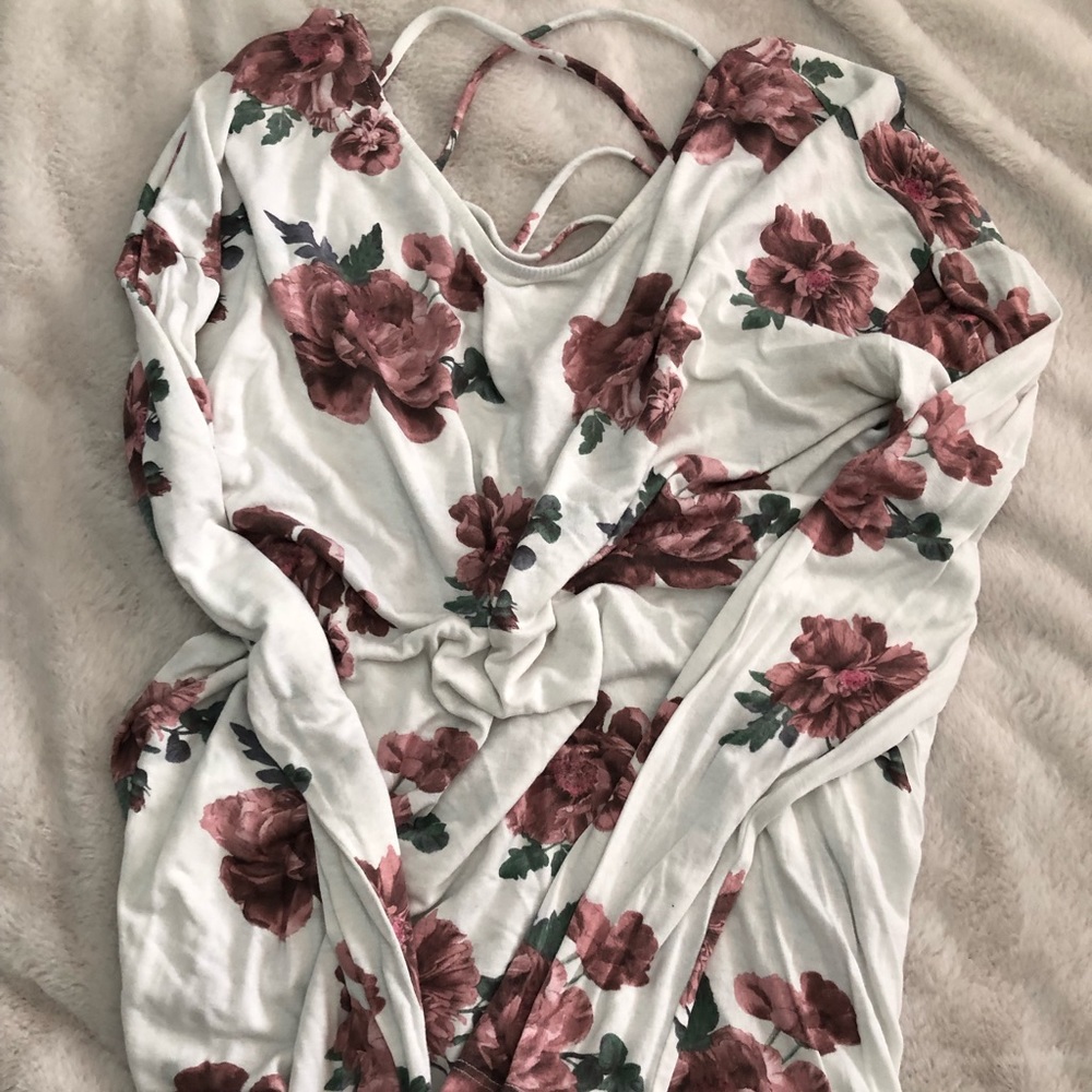 White + Floral Crisscross Blouse